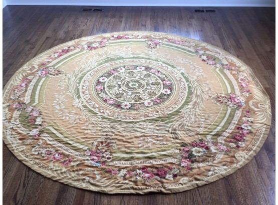Hand Knotted Needlepoint Slightly Oval Circular Rug