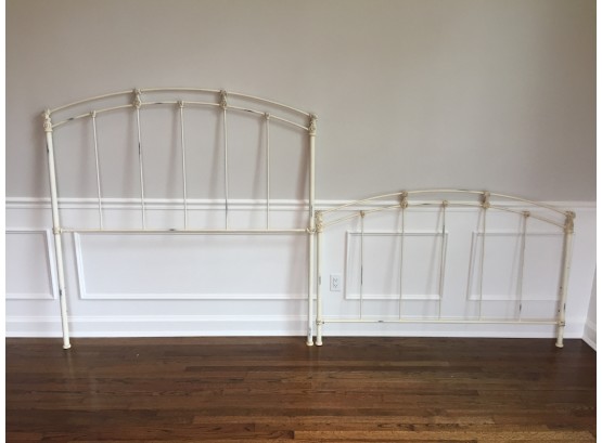 White Distressed Finish Cast Iron Queen Bed Head Board, Foot Board And Frame