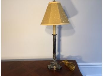 Antiqued Silver Tone Column Form Table Lamp