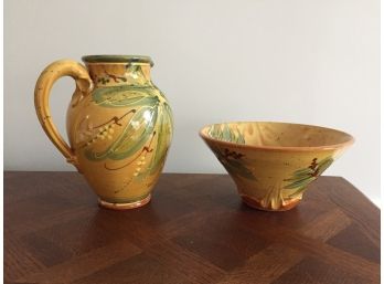Beautifully Hand Painted Ceramic Pitcher And Bowl