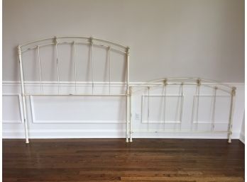 White Distressed Finish Cast Iron Queen Bed Head Board, Foot Board And Frame