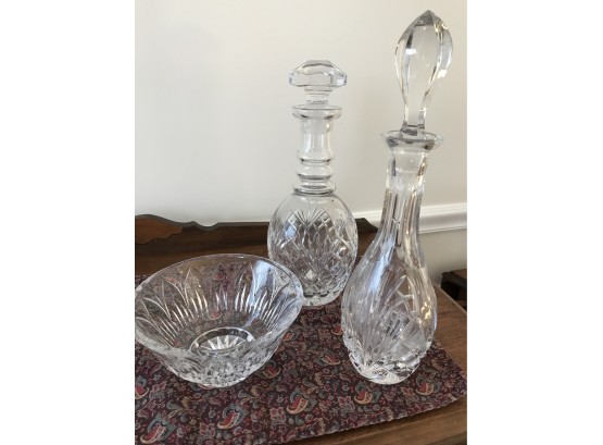 Two Crystal Decanters  And Waterford Crystal Bowl