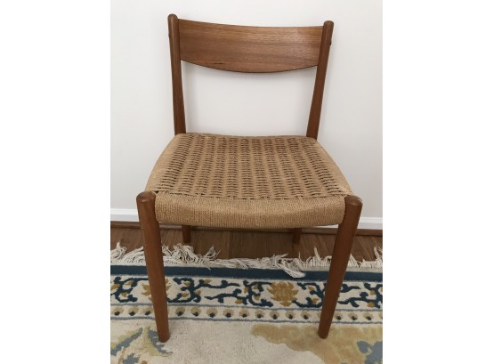 Mid Century Modern Scandinavian Woven Rope Seat Wooden Chair