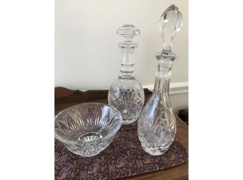 Two Crystal Decanters  And Waterford Crystal Bowl
