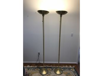 Pair Of Gold Tone Torch Floor Lamps