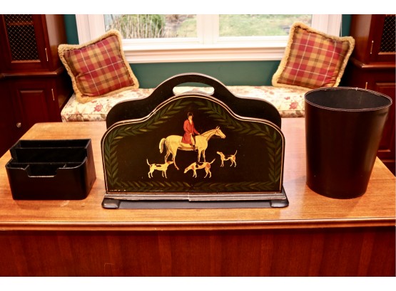 Hand Painted Horse Themed Magazine Holder + Desk Accessories