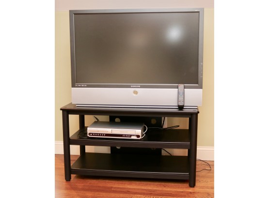 Samsung TV, Stand And Magnavox DVD Player & VCR Combo