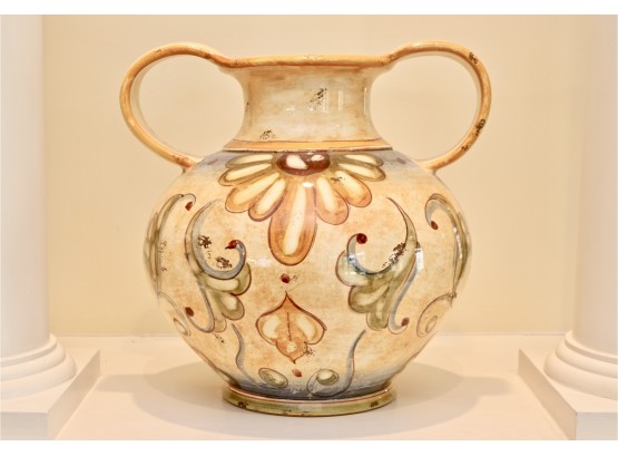 Large Laminated Ginger Jar With Handles And Floral Designs