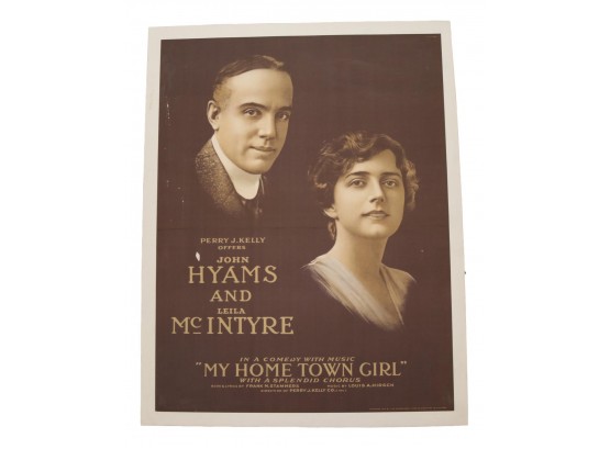 Copyright 1915 By The Strobridge Litho. Co. 'My Hometown Girl' Vintage Poster On Linen