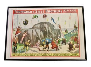 Turn Of The Century Forepaugh & Sells Brothers 'Terrific Flights Over Ponderous Elephants' Circus Poster