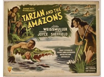 Original Vintage 'Tarzan And The Amazons' Half Sheet Movie Poster