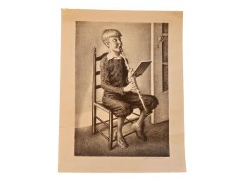 'Boy With Clarinet” Original Signed Lithograph By James Ormsbee Chapin Circa 1940's