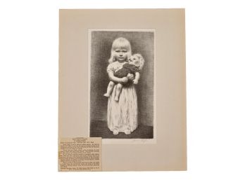 James Ormsbee Chapin 'Little Girl With Doll” Signed Original Lithograph By James Ormsbee Chapin Circa 1945