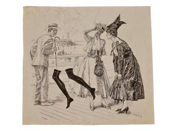 Orson Byron Lowell, Pen And Ink Illustration Of 'When Millie's Stockings Start To Run' By