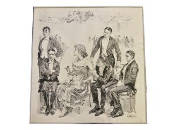 Original Signed Lady Courting Five Men By Orson Byron Lowell Pen And Ink Illustration