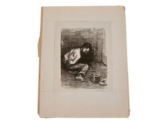 Théophile Alexandre Steinlen 'Enfant Martyr (Child Martyr)'  1898 Softground Etching  Original Signed Lithograph