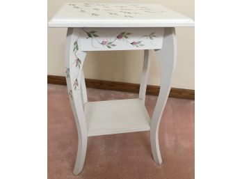 White Paint Decorated With Pink Roses Plant Stand