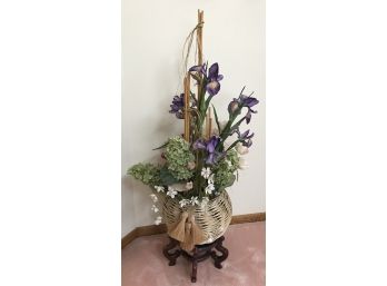 Faux Plant In Basket On Stand
