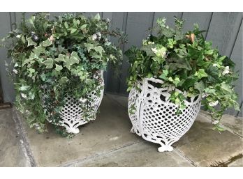 Pair Of Metal Planters Painted White