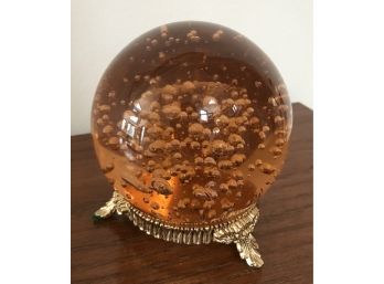 Decorative Blown Glass Ball On Metal Stand