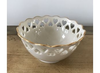 Small Round Lenox Bowl With Rose In Center And Hearts Around Top