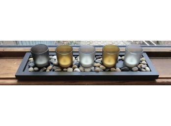 Decorative Candle Tray With Five Glass Votive Holders