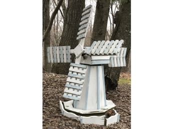Blue And White Wood Windmill
