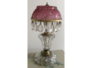 Night Light With Cranberry Glass Colored Shade