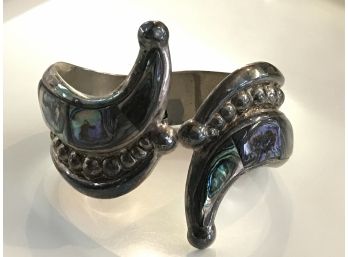 Cuff Bracelet With Hinge And Abalone Shell. Stamped Mexico 925