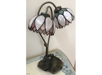 Two Light Lotus Shade Bedside Lamp In Pink