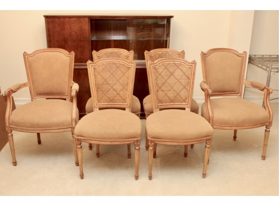 Set Of Six Wood And Cane Back Dining Chairs