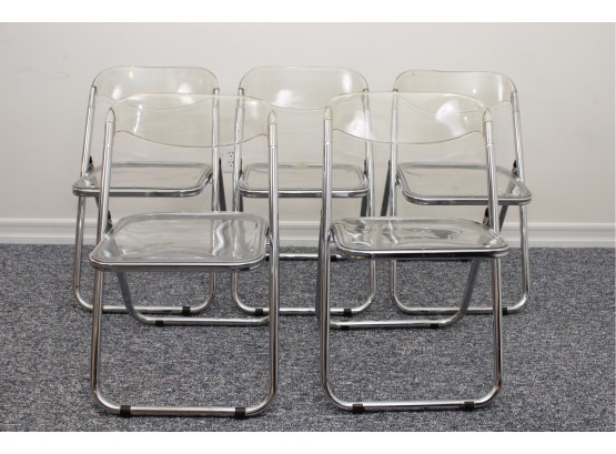 Set Of Five Castelli Plia Style Mid-century Modern Chrome And Lucite Folding Chairs