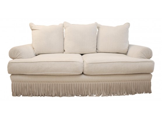 Custom Made Two Cushion Sofa With Woven Bullion Fringe Trim