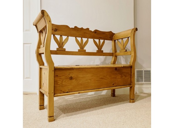 Carved Pine Bench With Storage