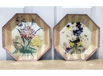 Two John Derian Backpainted Glass Floral Plates