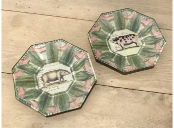 Two John Derian Backpainted Glass Pig Plates