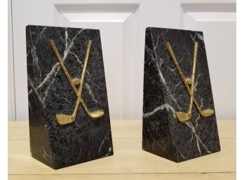 Marble And Brass MCM Golf Bookends