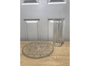 Waterford Crystal Serving Platter And Vase