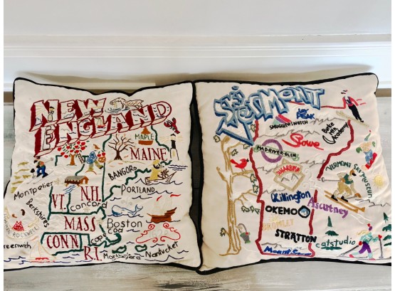 Pair Of Catstudio Pillows - New England & Vermont