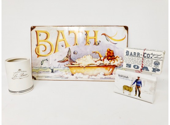 Tin Bath Sign, Decorative Soaps & Toothbrush Holder