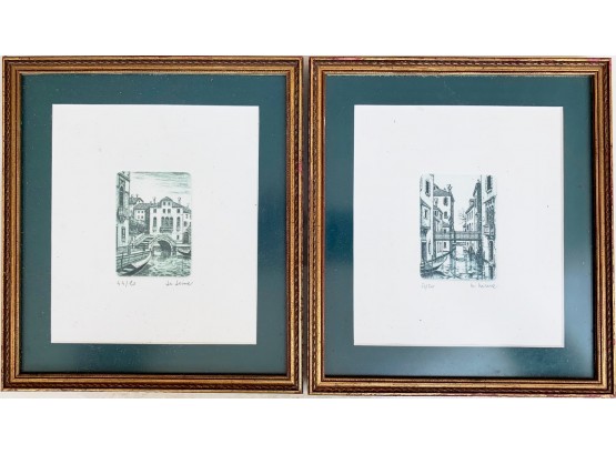 Pair Of Petite Limited Edition Drawings Of Venice
