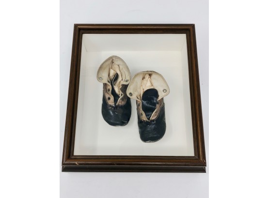 Antique Leather Baby Boots In Shadow Box