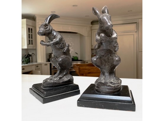 Carved Rabbit Bookends