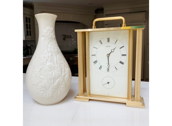 Seiko Mantle Clock & Lenox Vase