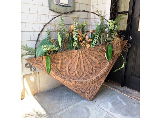 Monumental Metalwork Pocket Planter With Faux Plants