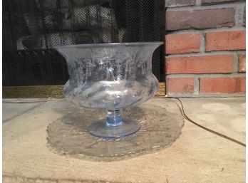 Floral Design Glass Bowl And Plate