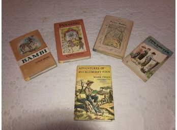 Lot Of Miscellaneous Vintage Fiction Novels Including Pinocchio, Doctor Doolittle, Mark Twain, Etc.