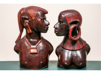 Two Large Carved Wood Busts