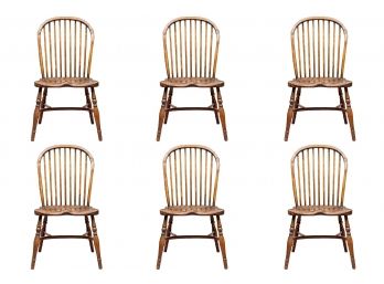 Six Antique Spindle Back Chairs With Saddle Seats