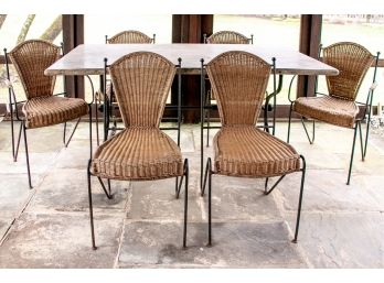 Wrought Iron, Marble And Wicker Patio Set